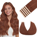 GOO GOO Tape in Hair Extensions Human Hair, #33B Dark Auburn Copper, 14inch 25g 10pcs, Skin Weft Seamless Invisible, Silky Straight with Thick Ends, Remy Human Hair