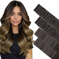GOO GOO Invisi Edge Tape in Hair Extensions Human Hair, 1D/2C/4E Chocolate Dip Color Melt 20pcs injected with 20pcs classical tape ins, 12inch 80g, Virgin Remy Hair, Natural Look