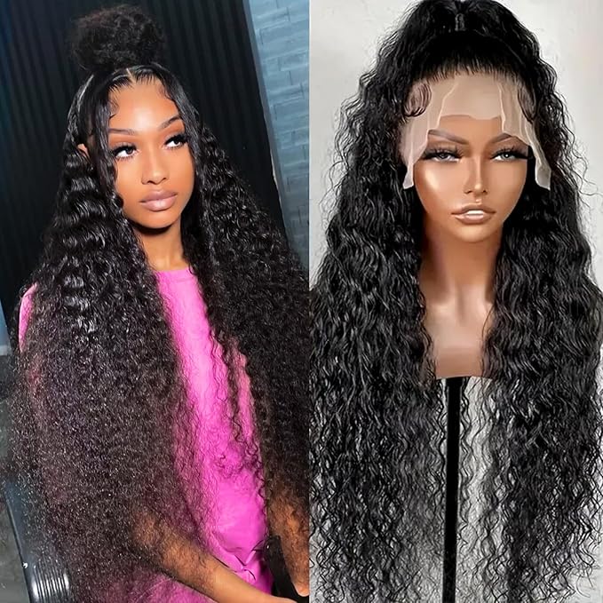360 Glueless Drawstring Wig Human Hair 20 Inch Pre Plucked Hidden Strap 360 Water Wave Lace Front Wigs,180% Density Curly Wet and Wavy HD Full 360 Lace Frontal Human Hair Wig