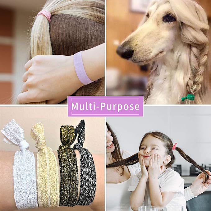 79STYLE 300pcs Elastic Hair Ties Ouchless No Crease Ouchless Ribbon Ponytail Holders Bulk Colorful Yoga Twist Hair Bands Hair Accessories Hand Knotted Fold Over Solid Colors (Multiple 20 Colors)