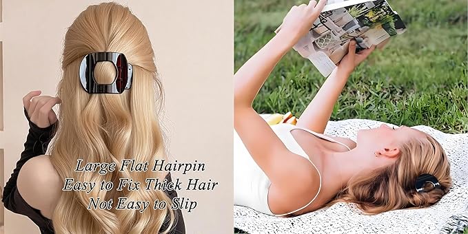 Dodorado Flat Hair Clips,Suerteyay/Hailoyearn Simple Refined Hair Clip, Sturdy Keep No Slip Large Claw Clips,Volume Flat Top Round Clip for Thick or Thin Hair (6B)