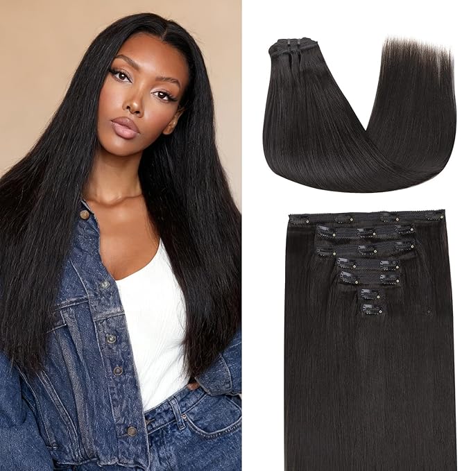 Lashey Hair Extensions Real Human Hair Light Yaki Straight 7pcs 120g Clip in Hair Extensions for Women 22 Inch Long 100% Remy Human Hair