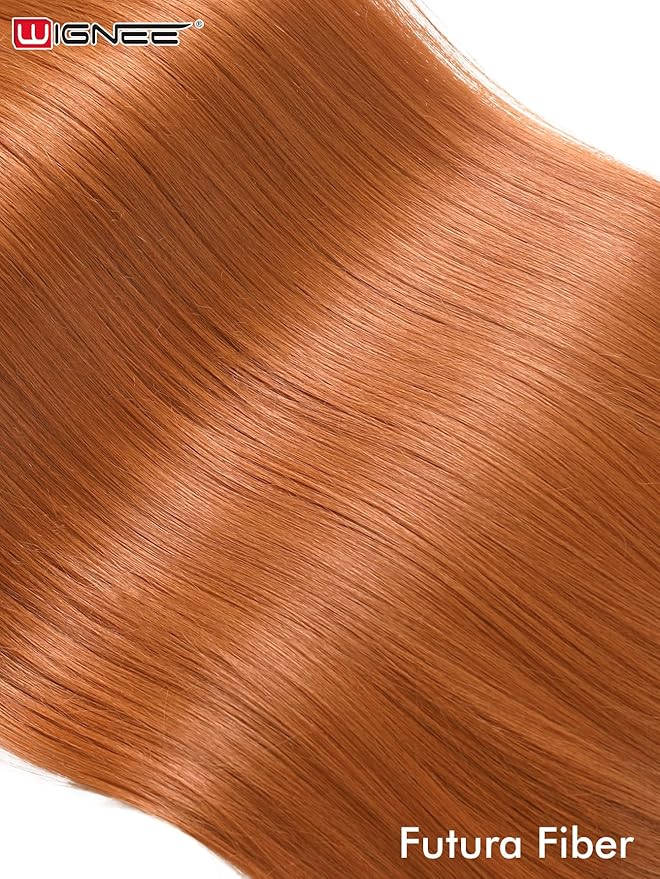 WIGNEE 13x6 Synthetic Lace Front Wig 28" Long Straight Wig Ombre Ginger Synthetic Wigs for Black Women Pre-Plucked Glueless Wig for Daily Party Use