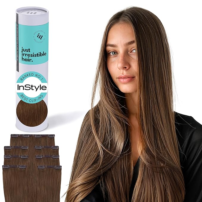 Irresistible Me Real Human Hair Extensions Clip Ins – 100% Human Hair Clip In Extensions for Length & Volume – Invisible Extension – Heat Resistant & Dyeable – Light Brown, 24 Inches