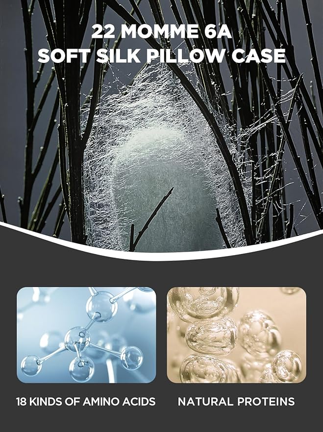 Mulberry Silk Pillowcase for Hair and Skin, SGMSILK 22 Momme Natural Silk Pillow Cases with Zipper, 6A Soft and Smooth Single Sided Pure Silk Pillow Cover (Black, Standard 20"x26")