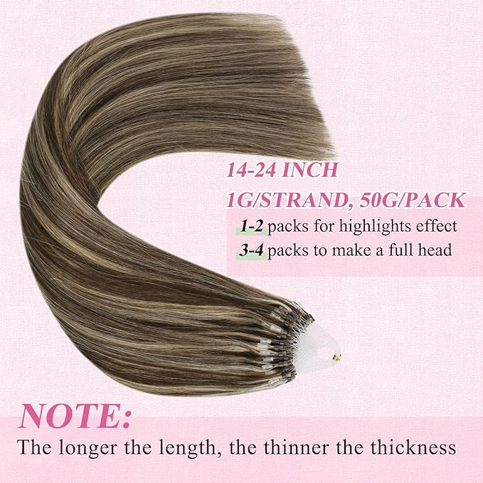 YoungSee Micro Bead Hair Extensions Real Human Hair Brown Highlight Micro Ring Hair Extensions Dark Brown Highlight Blonde Microlink Hair Extension Human Hair Beaded Hair Extension 18In 50s 50g