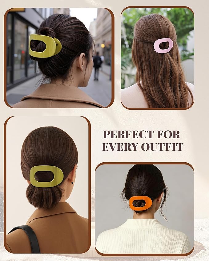 6 PCS Flat Hair Clips for Women - French Medium Flat Claw Clips for Thick Thin Hair, Strong Grip Non Slip Hair Claw Clips for Women Girls