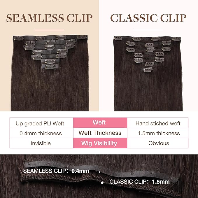 GOO GOO Clip in Hair Extensions Real Human Hair, Remy Human Hair Extensions Clip ins for Women, Natural Human Hair, 12inch 85g 7Pcs, #2A Light Brown