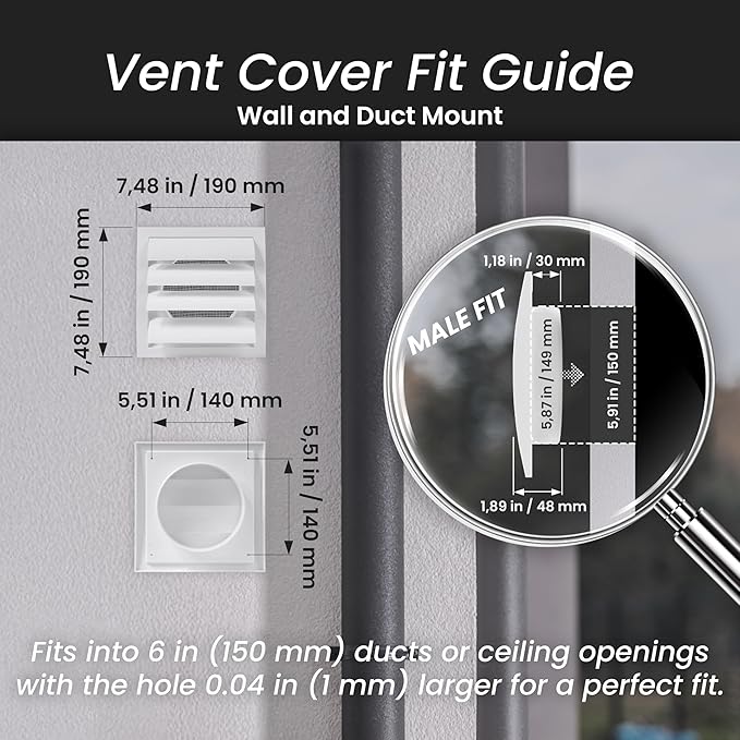 Repa Market 6 Inch Anthracite Dryer Vent Hood/Duct Cover for Walls or Ducting/ABS Plastic Grille with Flaps & Insect Screen/Exhaust and Dryer Vent Covers for Indoor & Outdoor Use