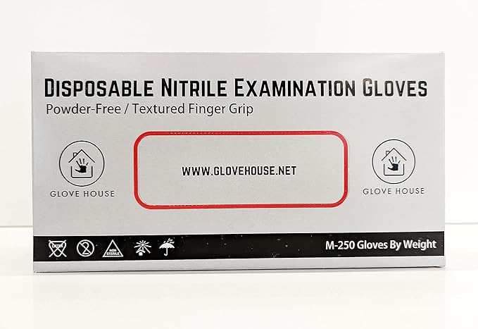 [250/Box] Glovehouse Nitrile Gloves, Medical Gloves, Powder-Free, Latex-Free, Disposable, Tattoo Artists & More