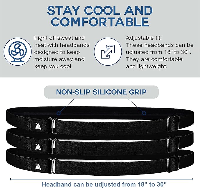 Adjustable Skinny Headbands, Elastic Hair Bands with Non Slip Silicone Grip, Lightweight and Comfortable for Women and Men (Pack of 6)