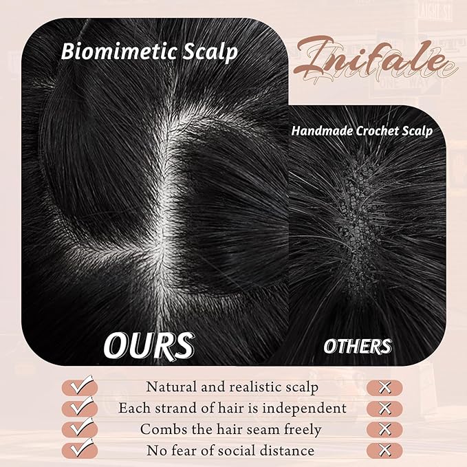 Hair Toppers for Women Clip in Bangs Real Human Hair,10 Inch 30g Natural Black Topper for Women 150% Density Silk Base Clip in Pieces Straight Hair for Thin Hair Daily Use