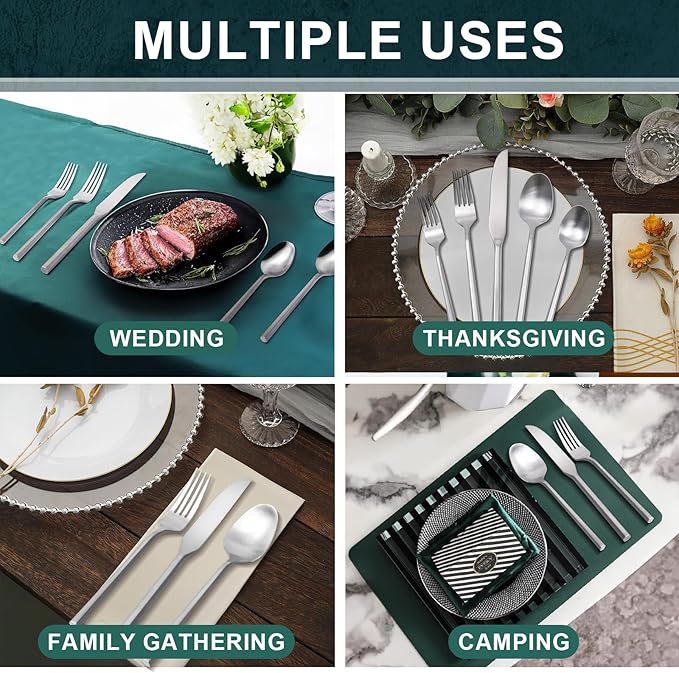 20 Piece Stainless Steel Silverware Set, Handle Flatware, Modern Matte Finish Cutlery Set, Service for 4, Dishwasher Safe