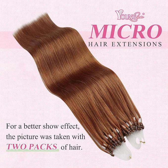 YoungSee Micro Hair Extensions Copper Micro Bead Hair Extensions Micro Links Hair Extension Copper for Women 18In 25g 25s