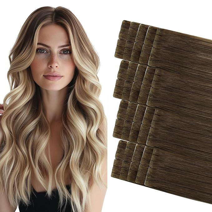 COOKAYU Invisi Edge Tape in Extensions Human Hair Walnut Brown to Ash Brown and Blonde Seamless Injected Tape Ins Straight invisible Hair Extensions 18Inch 40g 20pcs/pack