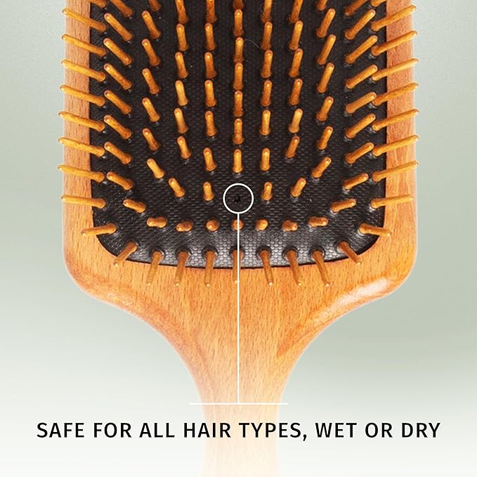SHASH Since 1869 Made in Germany Wooden Paddle Brush - Gently Detangles, Styles, Conditions Hair with Minimal Frizz and Breakage - Safe for All Hair Types, Wet or Dry - Eco-Sourced Wood