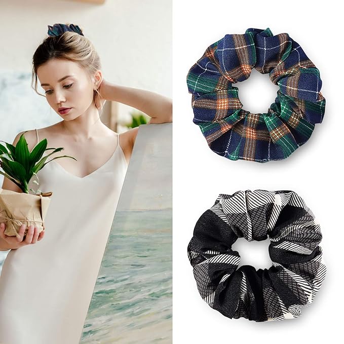 WILLBOND 12 Pcs Plaid Scrunchies for Women Girls Buffalo Plaid Hair Ties Cotton Scrunche Scrunchy Ponytail Holders Hair Accessories(Elegant)