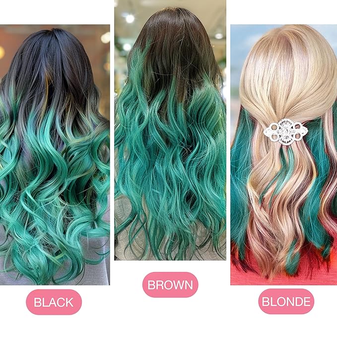 GOO GOO Tape in Hair Extensions Human Hair, Teal Green, 18inch 25g 10pcs, Colored Tape ins Human Hair Extensions, Silky&Soft Invisible Tape Ins, Hair Highlighted for Party