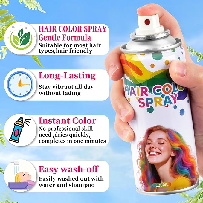 Pink hair spray,Hair spray temporary for Women Kids Men, Washable Temporary Hair Dye Spray，Spray hair color Non-Sticky，For Christmas Party, Halloween Crazy Hair Day,Cosplay Party (Pink, 4.06 oz)