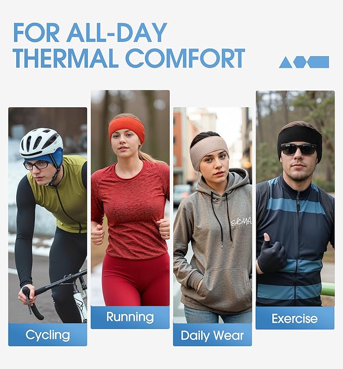 SUNMECI Lightweight Soft Fleece Headband - Breathable Ear Muffs for Men Women in Winter Running Cycling Ski Comfortable Warm for Clod Weather Sports