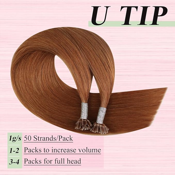 YoungSee Utip Hair Extensions Human Hair Copper U Tip Hair Extensions Remy Hair Copper 50s/50G Keratin UTips Extension Real Human Hair 18inch