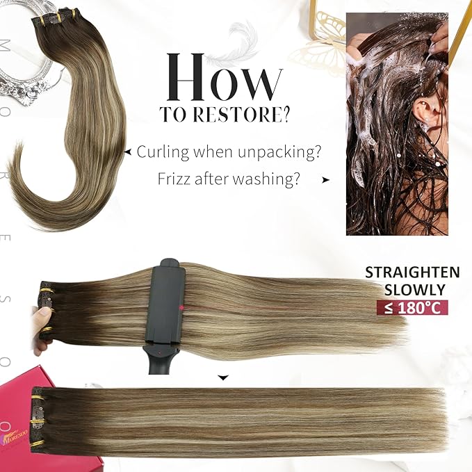 Moresoo Clip in Hair Extensions Real Human Hair Straight Balayage Dark Brown to Light Brown Ombre Medium Blonde Clip Extensions Long Hair Extensions Clip in Human Hair 7 Pieces 120G 16 Inch