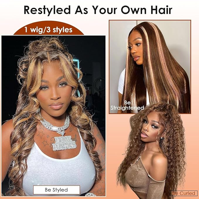 AMIRTY Highlight Ombre Lace Front Wig Human Hair 20 Inch Honey Blonde Body Wave 13x4 HD Lace Front Wigs Human Hair Pre Plucked 250 Density Brown 4/27 Colored Lace Frontal Glueless Wigs for Women