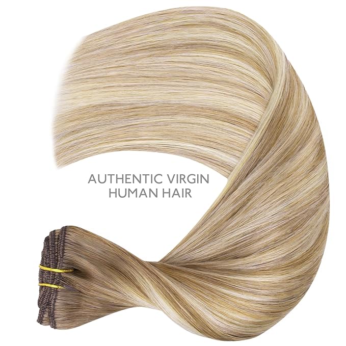 WENNALIFE Clip in Hair Extensions Real Human Hair, 20 Inch g 7pcs Balayage Dirty Blonde with Platinum Ends Remy Hair Straight Natural Extensiones De Cabello Humano Con Clip Ins