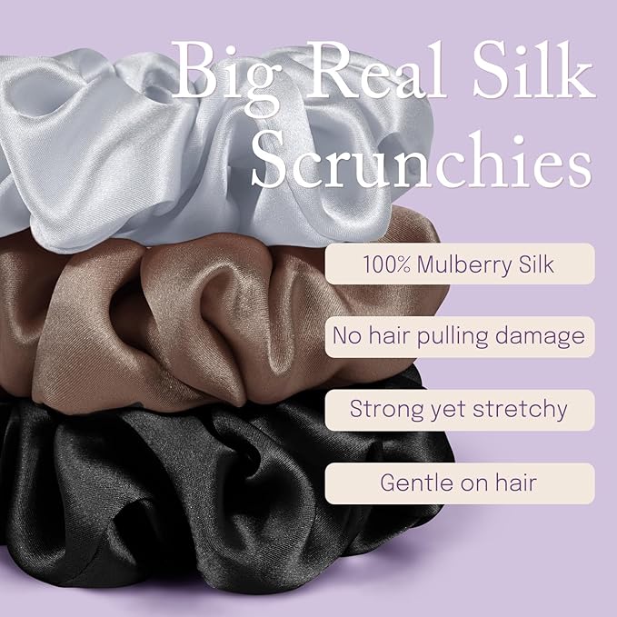 OLESILK Silk Scrunchies Oversized 100% Mulberry: Large for Women& Girls Long Thick Hair, Soft Smooth for No Damage Hair Care Sleeping