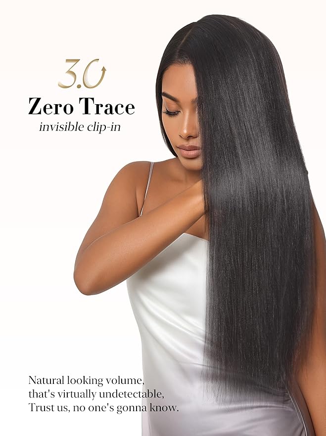 LUVME 0.59mm Zero Trace Invisible Clip in Hair Extensions, Yaki Straight 2 Pack 6 Pcs 100g 22 Inch, 100% Real Human Hair Clip Ins, Seamless Invisible Length for Office, Brunch & Nights Out