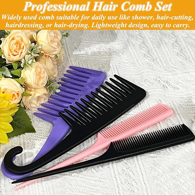 6PCS Large Wide Tooth Comb Rat Tail Comb Set, Shower Combs for Wet or Dry Hair, Premium Hair Brush Combs Detangle Curls, Detangler Comb for Detangling Wigs, Styling Curly Parting Kit for Men and Women