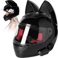 Custom Kitty Cat Ear Automotive Motorcycle Biker Helmet with Bluetooth | for Moped | Bike | Vespa | Scooter | ATV | Quad | Dirtbike | DOT FMVSS218 Approved and Certified