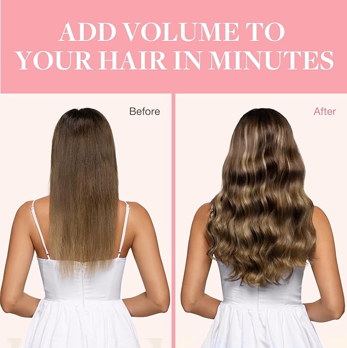 GOO GOO Clip in Hair Extensions Real Human Hair, Remy Human Hair Extensions Clip ins for Women, Natural Human Hair, 12inch 85g 7Pcs, 4/27/4 Balayage Chocolate Brown to Caramel Blonde
