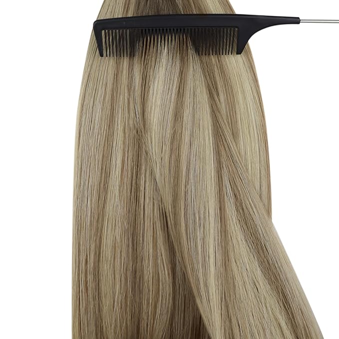 YoungSee Nano Beads Hair Extensions Human Hair Brown Ombre Blonde Nano Ring Hair Extensions 24inch Nano-tip Hair Extension Brown Balayage Blonde 50g for Weddings and Special Occasions