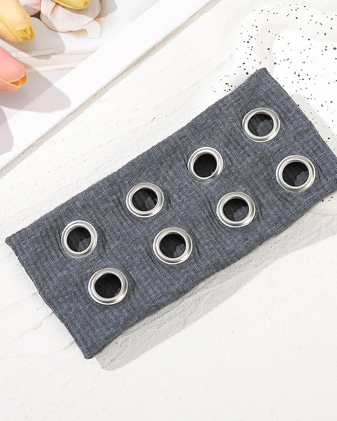 Grommet Headband for Women, Wide Grey 20cm Hollow Out Elastic Hair Band, Eyelets Punk Grunge Stylish Hairband