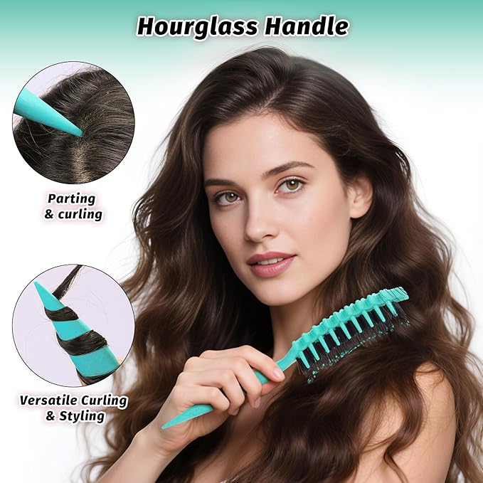 Curly Hair Brush Defining, Vented Curl Defining Brush for Effortlessly Detangling Shaping and Styling Women's Men's Curls on All Wet or Dry Hair Types, Reduces Frizz (Green)