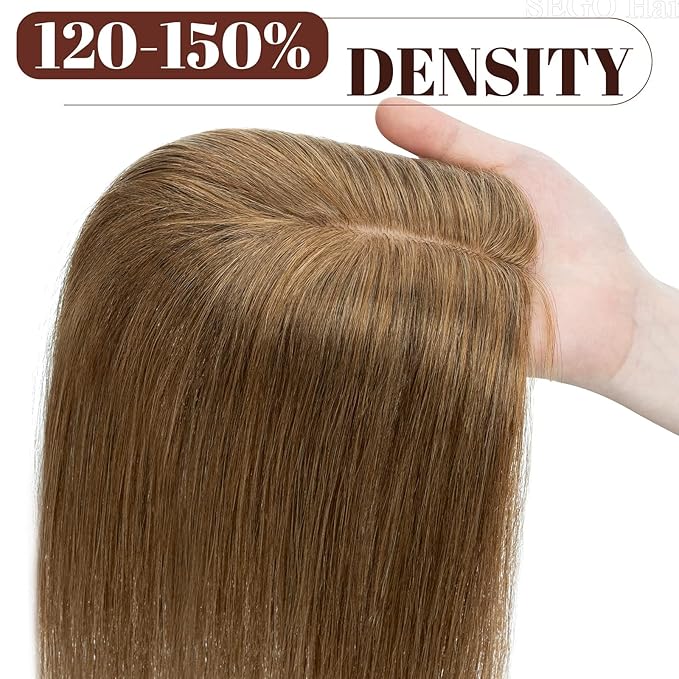 SEGO Real Human Hair Topper for Women No Bangs, Hair Topper with Anti-Slip Clips (10 Inches Light Brown)
