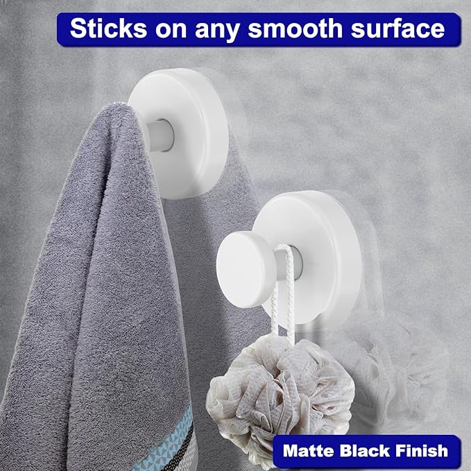 Suction Cup Hooks for Shower, Removable Towel Hooks for Bathroom Window Glass Door Wall, Bath Robe Looafh Hook for Hanging - 4 Pack, White1