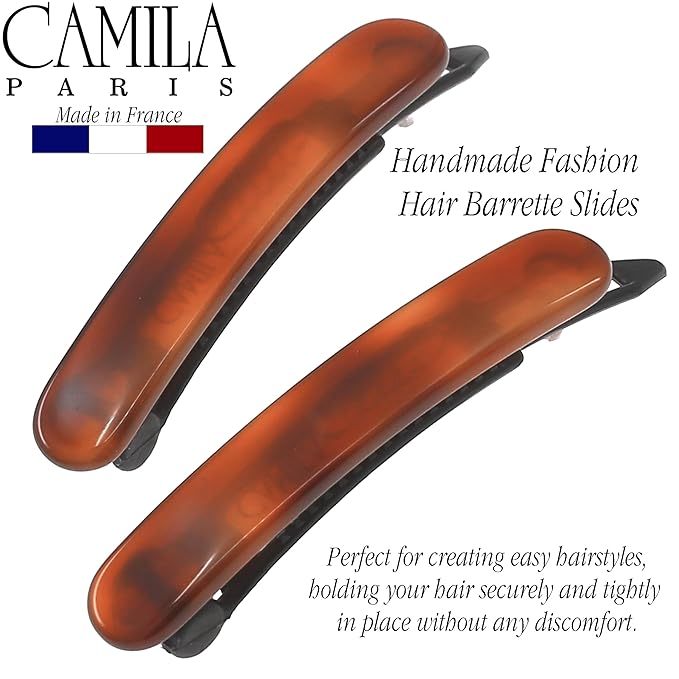 Camila Paris CP3376 French Hair Barrettes Clips for Women, Handmade, Girls Side Slide-in Barrette Clip, Hair Accessories for Women. Strong Hold No Slip Grip Fashion Durable Styling, Made in France