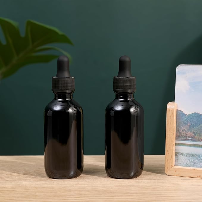 2oz Glass Dropper Bottle,Preety Texture Tincture Bottles with Precise Scales Eye Droppe,for All Kinds Of Mixed Liquids,Leak-Proof Design for Easy Travel (Black-24Pack)