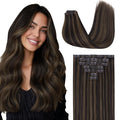 GOO GOO Clip in Hair Extensions Real Human Hair, Remy Human Hair Extensions Clip ins for Women, Natural Human Hair, 18inch 110g 7 Pcs, #2/6 Dark Brown Highlighted Chestnut Brown