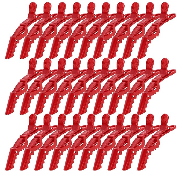30 Pack Red Alligator Hair Clips for Styling Sectioning Large Salon Pro Hair Clips for Barber Hair Coloring, Cutting, Sectioning Big Gator Clips Hair Styling Accessories for Women Men