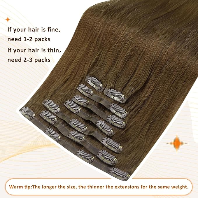 Full Shine Human Hair Clip in Extensions Brown 22 Inch Seamless Clip in Hair Extensions Human Hair Remy Medium Brown for Long Hair Thick Ends 8 PCS 120 Grams