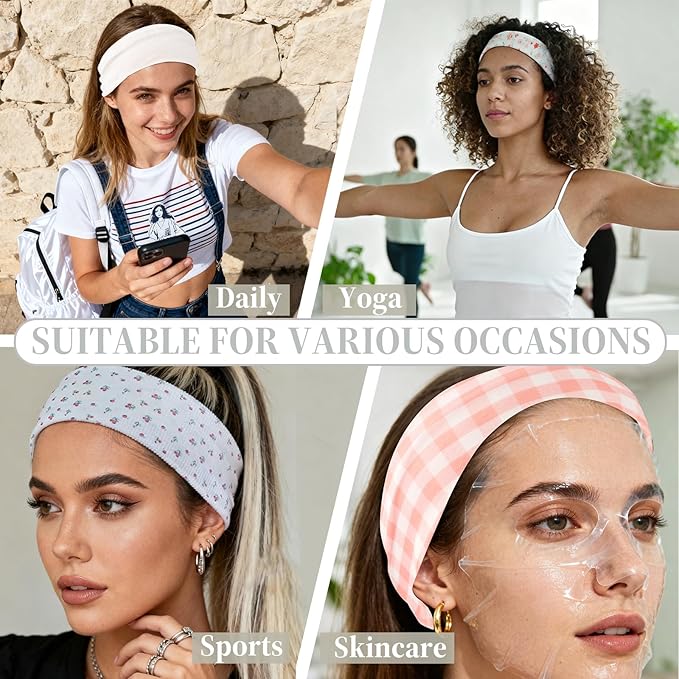 Yoga Headbands for Women, Non Slip Elastic Sweat Hairbands, Solid Color Head Accessories Headscarves Hair Hoop, Sweat-Absorbing Hairbands for Sports, Fitness, Running