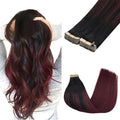 GOO GOO Tape in Hair Extensions Human Hair, 1/99 Balayage Jet Black to Red, 16inch 100g 40pcs, Skin Weft Seamless Invisible, Silky Straight with Thick Ends, Remy Human Hair