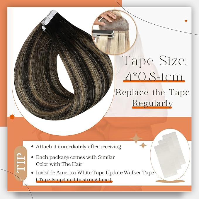 Full Shine Tape in Hair Extensions Color 1B Black Ombre 27 Blonde And 1B Remy Human Hair Tape in Extensions 22Inch Seamless Invisible Extension 100G 40Pcs for Women Natural