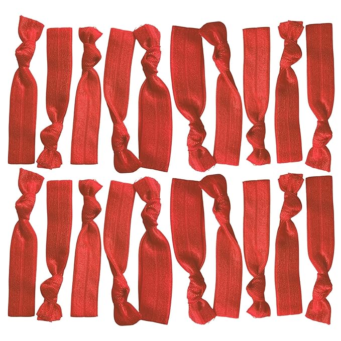 Kenz Laurenz Hair Ties 20 Elastics Ponytail Holder Set No Crease Ribbon Bands (Red)