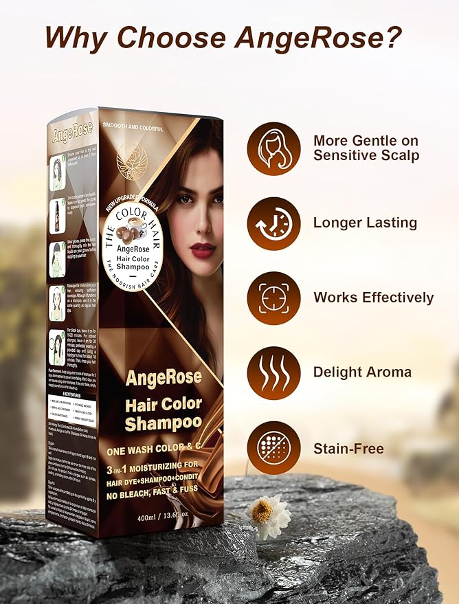 Chestnut Brown Hair Dye Shampoo 3 in 1, Natural Hair Dye to Cover Gray Hair, 400 ML