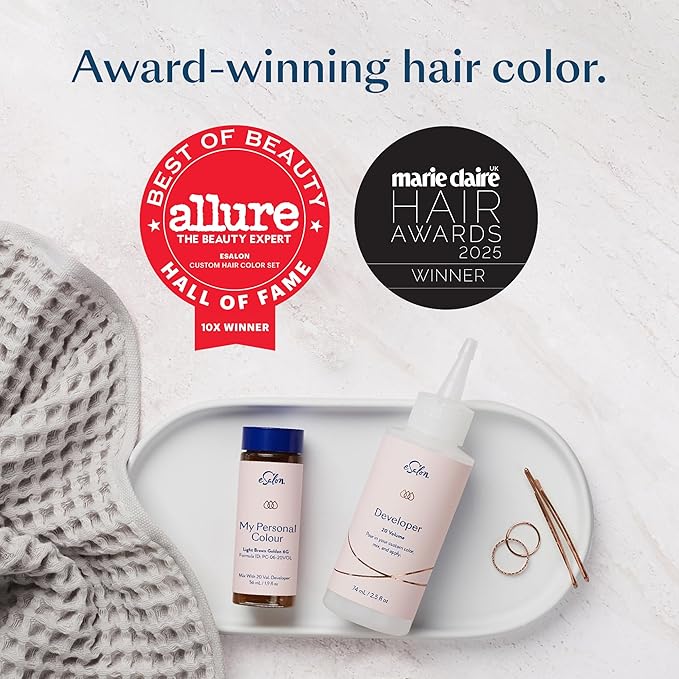 eSalon Permanent Hair Color & Hair Dye Complete Kit - Medium Brown Red Copper - Personal Colorist Kit for Up To 100% Gray Coverage for All Hair Types - Professional-Grade Ammonia-Free Hair Dye