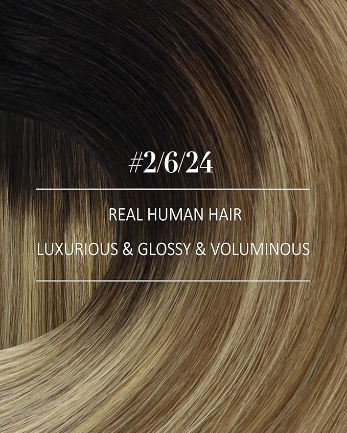 YoungSee Clip in Human Hair Extensions Balayage Clip on Hair Extensions for Women Darkest Brown to Blonde with Brown Balayage Clip in Extensions Real Human Hair Long Straight Hair 24Inch 120G 7Pcs
